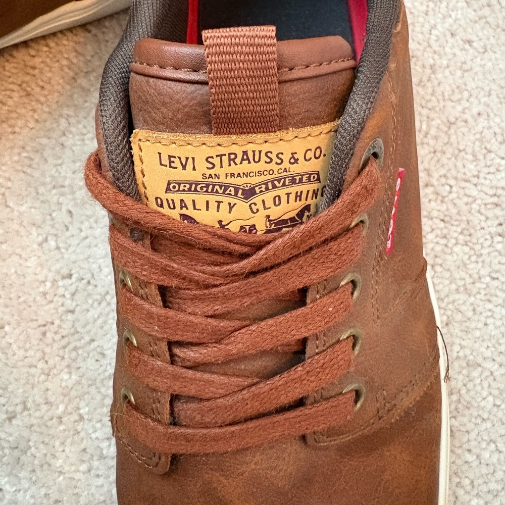 Levi’s Brown Leather Sneakers Men’s Size 8.5 Casual Lace-Up Shoes - Picture 4 of 5
